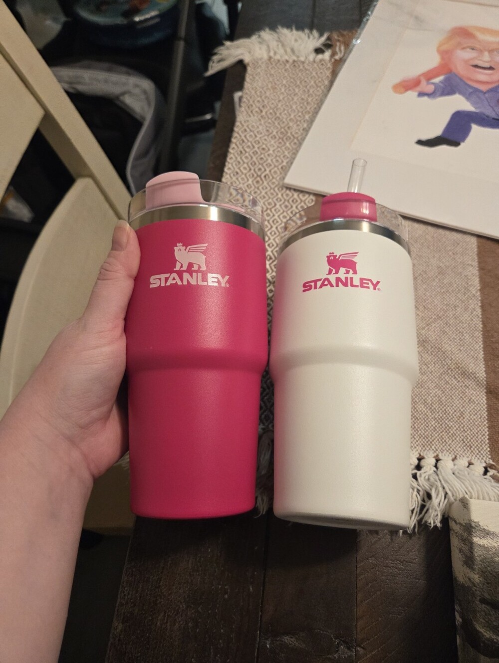 Rare Stanley Hot Pink & White Double Tumbler Set 20 Oz Cute Mommy And Me - Picture 8 of 8
